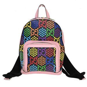 GUCCI Logo GG Psychedelic Backpack Bag Supreme Leather Black Pink Italy